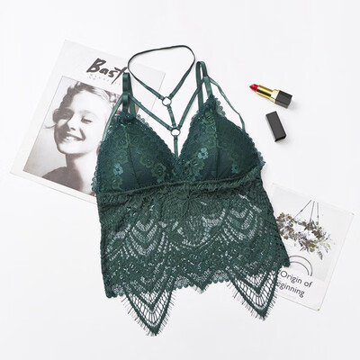 

WEIXINBUY Women Lace Beauty Strap Sexy Chest Pad Summer Crop Tops Sexy Gathered Push Up Women Camisole Tank Tops F2