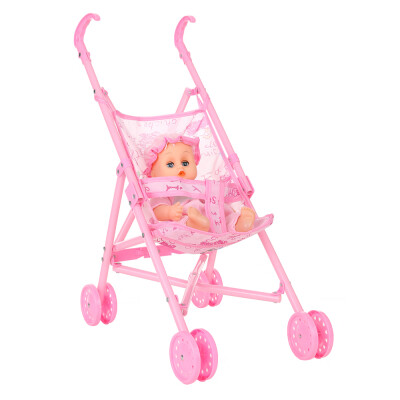 

Baby Infant Doll Stroller Carriage Foldable With Doll For 12inch Doll Barbie Mini Stroller Toys Gift Pink