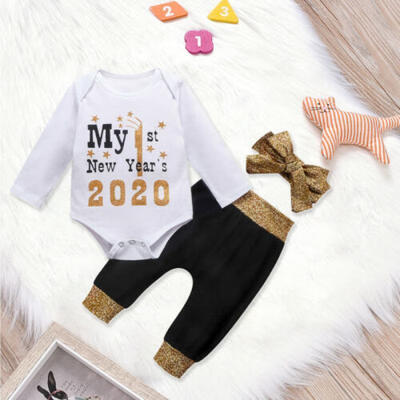 

US 1st New Years Outfits Cotton Romper BodysuitPants Leggings Clothes Tracksuit