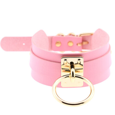 

Fashion Gothic Punk Style Leather Single Ring Pendant Snap Fastener PU Leather Choker Collar
