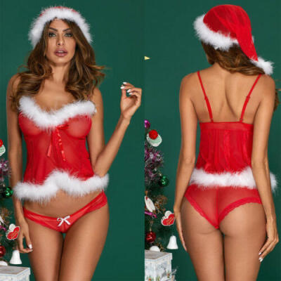 

Christmas Underwear Women Santa Sexy Lingerie Pajamas Teddy Sleepwear Red Suit