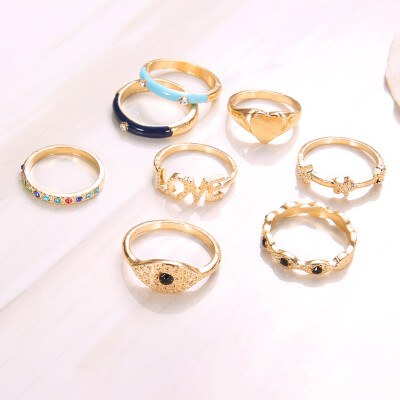 

8pcs Set Evil Eye Love Heart Crystal Star Rings