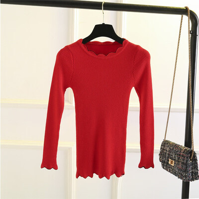 

Women Slim Long Sleeve Bottoming Sweater Sexy Tight Knitted Autumn High Elastic Soft Pullovers O neck Sweaters