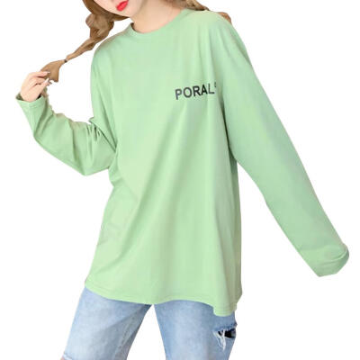 

Fashion T-shirt Women Harajuku Long Sleeve Simple Letter Print Top Tees