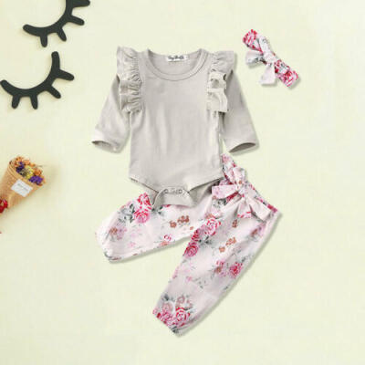 

UK STOCK Infant Baby Girl Kid Flower Long Sleeves Top Pants Headband Clothes