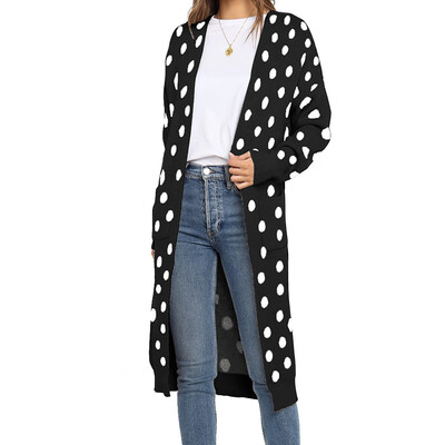 

Women Fashion Polka Dot Knited Sweaters Cardigan Long Sleeved Loose Pullovers Tops