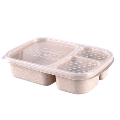 

Wheat Straw Box 3 Grid With Lid Environmentally friendly Microwave Food Box Biodegradable Storage Container Lunch For Picnic