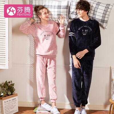 

Fenton coral fleece couple models mens pajamas 2018 autumn&winter new fashion sleeves casual long-sleeved home service L97410452 Baolan XXL