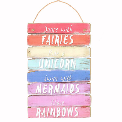 

Siaonvr Dance With Fairies Plaque Sign Rainbow Coloured & Shabby Wooden Plaque