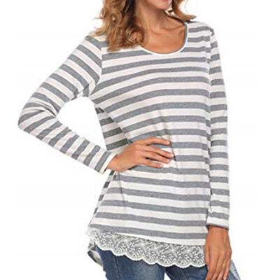 

Summer Womens Casual Tops Blouse Long Sleeve Crew Neck Floral T-Shirt Ladies