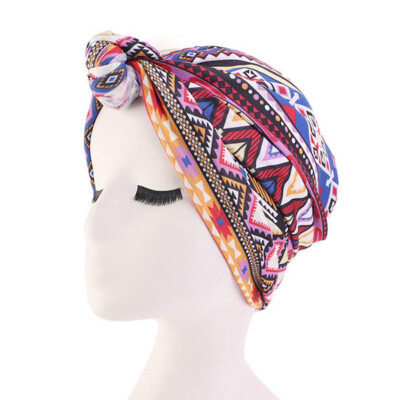 

Womens Stretch Cotton Wrap Cap Bohemian Knotted Headband Cap Baotou Cap