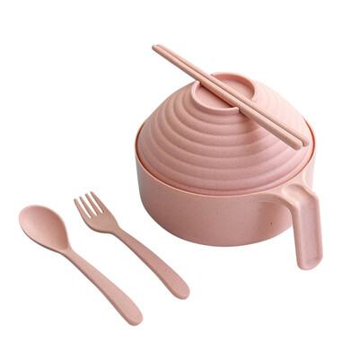 

Large Instant Noodle Bowl With Lid Household Instant Noodle Bowl With Tableware Portable Wheat Straw Lunch Box For Student