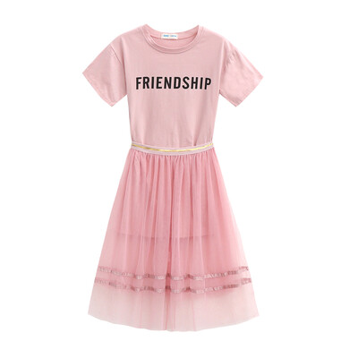 

Summer Baby Girl Short Sleeve Letter Print Cotton T-shirt BlouseMesh Skirts Casual Outfits Set