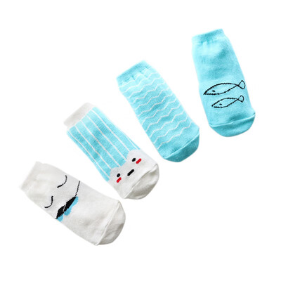

4 pairs in 1 set Kids Boy Girl Cartoon Cute Cotton Socks Infant Toddler Above Ankle Soft Sock