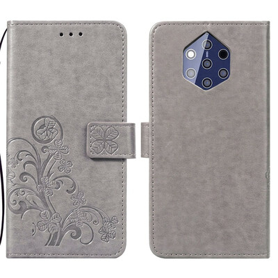 

Nokia 9 PureView Lucky Clover Embossed Leather Case - Grey