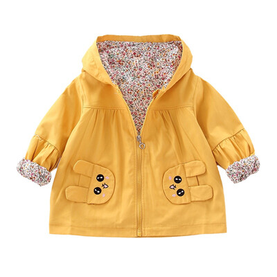 

New Spring Autumn Girls Windbreaker Coat Baby Kids Solid color cartoon rabbit Hoodie Zipper Outwear Kids Coats Jacket Clothing