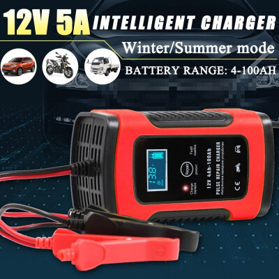 

For Truck Car Motorcycle 12V 5A Automatic Intelligent Pulse Repair With LCD Lead AGM GEL WET Lead Acid Battery Charger