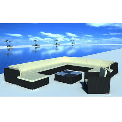 

12 Piece Garden Lounge Set with Cushions Poly Rattan Black