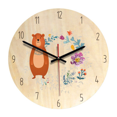 

New Modern Circular Wood Mechanical Needle Wind Childrens Bedroom Cartoon Mute Cute Wall Clock Decor For Study Room No Noise