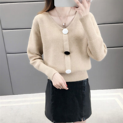 

Candy Color Sweater Coat Knitted Cardigan Yellow Black White Loose Autumn Femme Korean Style Sweater