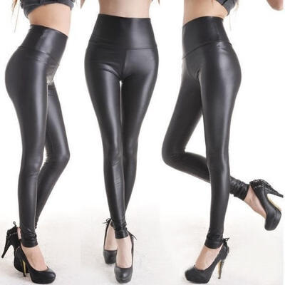 

Sexy Women Matt look high waist Stretch faux leather Slim pants leggings