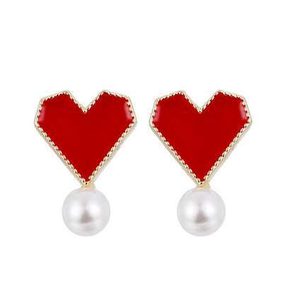 

Lovely Women Black Red Love Heart Shaped Pearl Pendant Earrings Fashion Jewelry