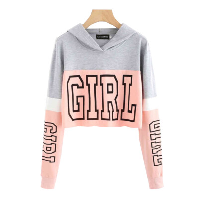 

goldstrings Womens Cute Color Block Long Sleeve Letter Printed Crop Tops Pullover Hoodies Sweatshirts