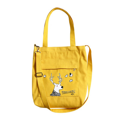 

Cute Cartoon Pattern Zipper Type Canvas Bag Shoulder Bag Portable Dual-use Bag Travel Storage Bag