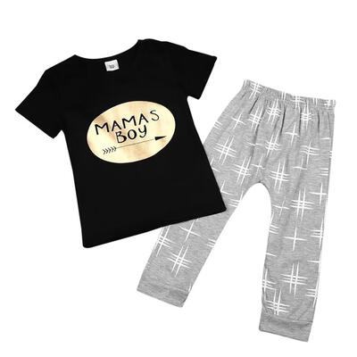 

Baby Boy Girl Clothes Summer Boy Girl Clothing Set Local Gold Letter Print Short Sleeves Top Pant 2pcs Baby Clothes Set