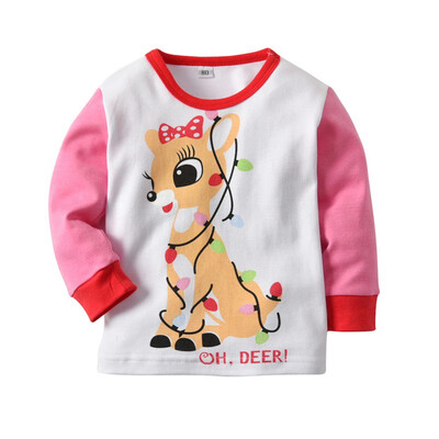 

3-7 Years Children Christmas Set Girl Print Home Service PajamasT-shirt Pants Two-Piece Boy Clothing Sets Kids Suit