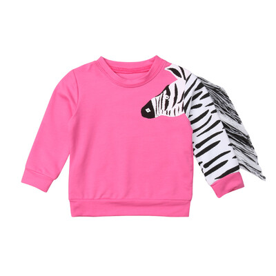 

Cute Baby Kids Girl Unilateral Arm Fringed Zebra Sweater Autumn Tops Clothes