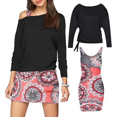 

Toponeto 2PcsSet Fashion Women Long Sleeve Shirt Blouse And Short Dress Suit Sets