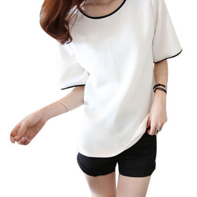 

Women Plain Solid Short Sleeve T-Shirts Ladies Casual Work O Neck Tee 2018