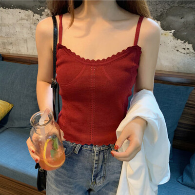 

Solid Color Camisole Female Sense V-Neck Design Knit Material Comfortable Breathable Outer Wear Fashion Wild Self-Cultivation
