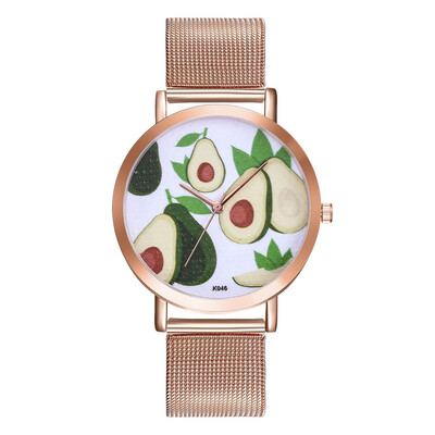 

〖Follure〗Woman Fashion Avocado Pattern Alloy Steel Strap Analog Quartz Round Watch