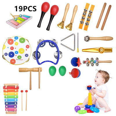 

Siaonvr 19 PCS childrens Musical Toys Instruments Wooden Percussion Boy And Girl Toys