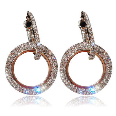 

Round Diamond Stud Earrings Simple Geometric Circle Earrings for Women GirlsRose GoldGoldSilver