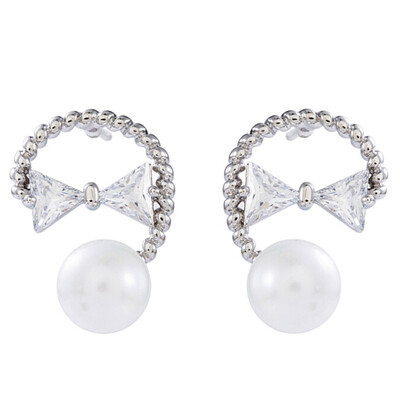 

Zircon Bow Pearl Butterfly Bow Knot Pearl Stud Earring 2019 New Fashion
