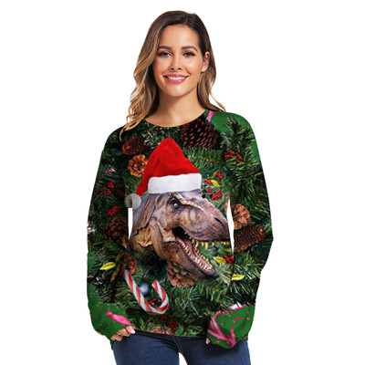 

New Women Digital Christmas 3D Printed Sweaters Round Neck Pullover Long Sleeve Casual Loose Tops