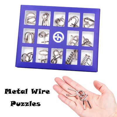 

〖Follure〗15Pcs Metal Wire Puzzles Brain Teaser Metal Wire Puzzles Educational Toy Gift