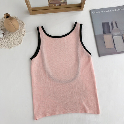 

Sexy Women O Neck Knitted Tank Tops Slim Patchwork Beauty Back Vest Sleeveless Casual Tshirt Female Solid Fitness Top Women