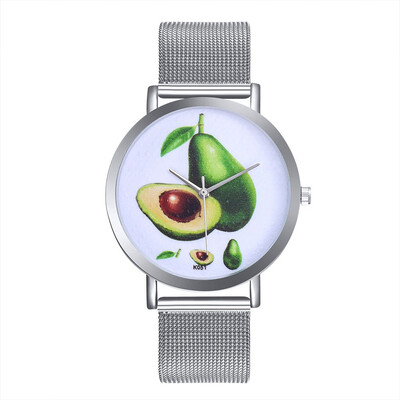 

〖Follure〗Woman Fashion Avocado Pattern Alloy Steel Strap Analog Quartz Round Watch