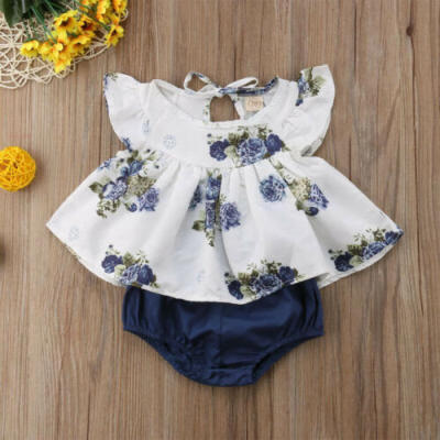 

Newborn Baby Girls Floral Tops Dress Shorts Pants Clothes 2Pcs Outfits