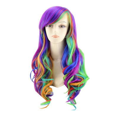 

Woman Girl High-temperature Resistant Synthetic Fiber Sexy Long Wavy Rainbow Multi Color Wig