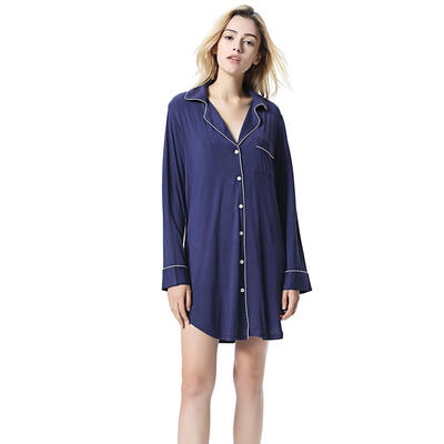 

Hot sale Solid Color Long-Sleeved Comfortable& Sexy Home Service Nightdress