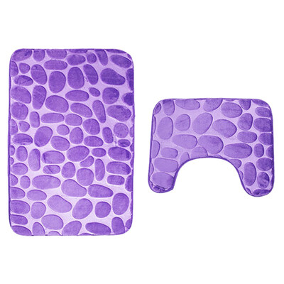 

OCHINE 5080cm 3D Cobblestone Toilet Mat Set Two-piece Bathroom Carpet