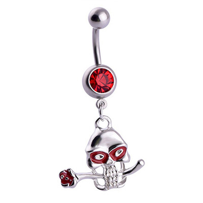 

2pcs Newest Skull Navel Belly Button Bar Ring Rhinestone Crystal Body Piercing