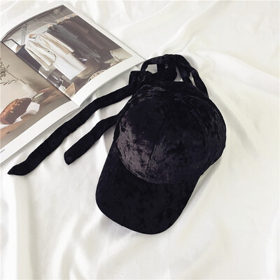 

Cap children autumn&winter velvet plate cap long belt butterfly knot baseball cap lady hee bend eaves cap 100 hee eaves hat