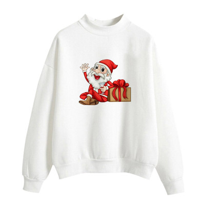 

Halloween Women Brushed Sweatshirt Autumn Winter Long-sleeved Santa Claus Christmas Tree Print Sweatshirt Happy Halloween