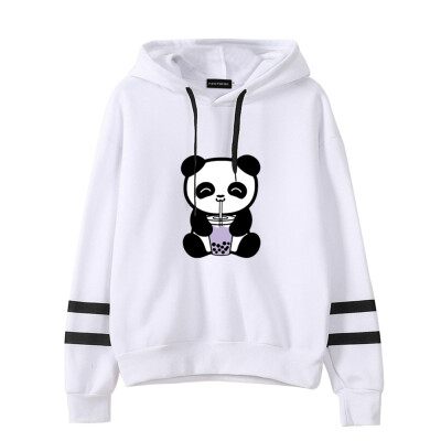 

Women Fashion Cute Bubble Tea Boba Panda Hoodie Long Sleeve Printed Hooded Sweatshirt Panda Pullover Tops